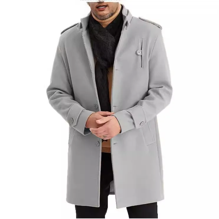 2024 New Product. European and American Men's Autumn and Winter Casual Mid-length Woolen Overcoat with Hood and Double-breasted.