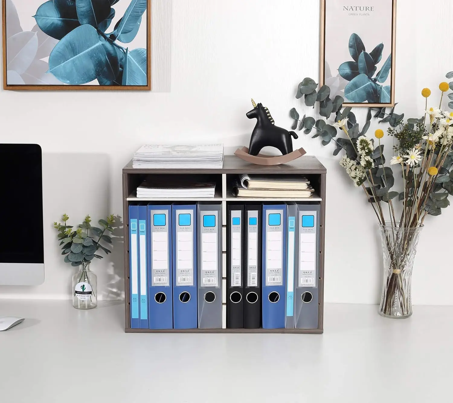 منظم ورق مكتب خشبي مع 12 رفًا قابل للتعديل، يحمل 6000 ورقة مقاس A4، رمادي/أبيض قديم للفصول الدراسية والمكتب والمنزل