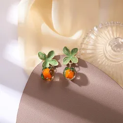 Trendy Personality Glass Enamel Drop Earrings for Women Korean Fresh Lovely Sweet Fruit Earring Jewelry Party Wedding Gifts