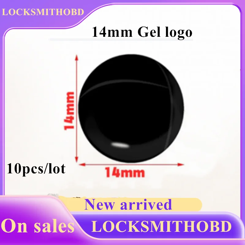 10 Pezzi/Lotto Adesivi in Gel da 14mm con Logo per Telecomando KD/VVDI per Auto Russe, Logo in Gel Rotondo Completamente Nero o Specifica il Modello Desiderato