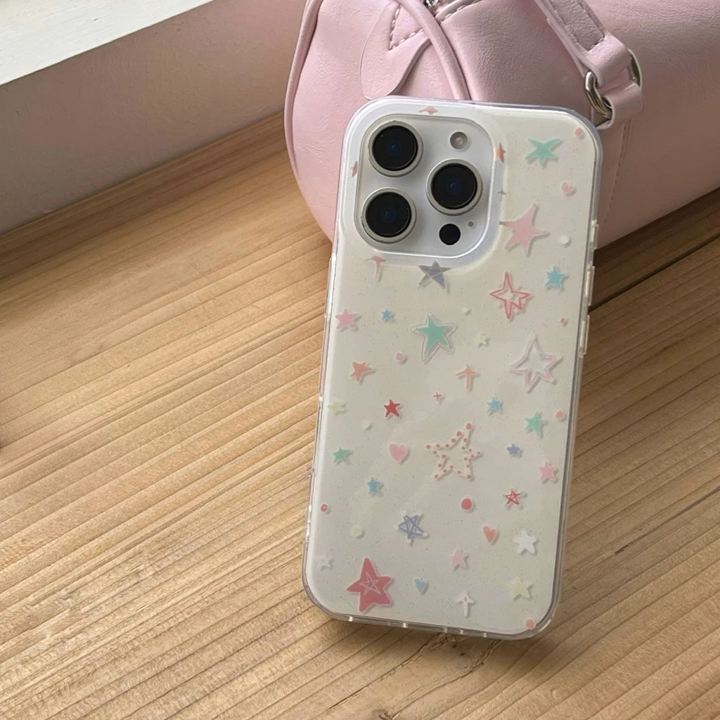 כיסוי טלפון מוגן בצבעים מלאים עם כוכבי התנגשות בצורת עיגול ונקודות לאייפון 16 15 14 13 12 פרו מקס