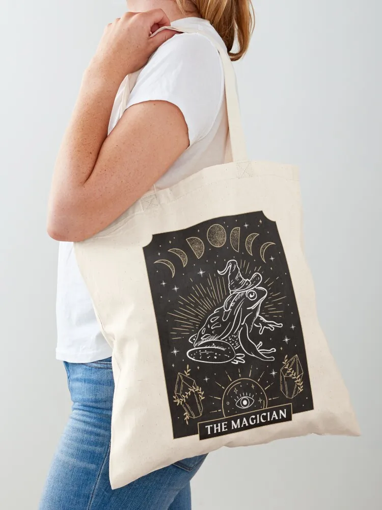 Mystical Frog Wizard: Dark Academia Aesthetic with Cottagecore Magician Tarot, Gremlincore Grunge and Fairycore Element Tote Bag