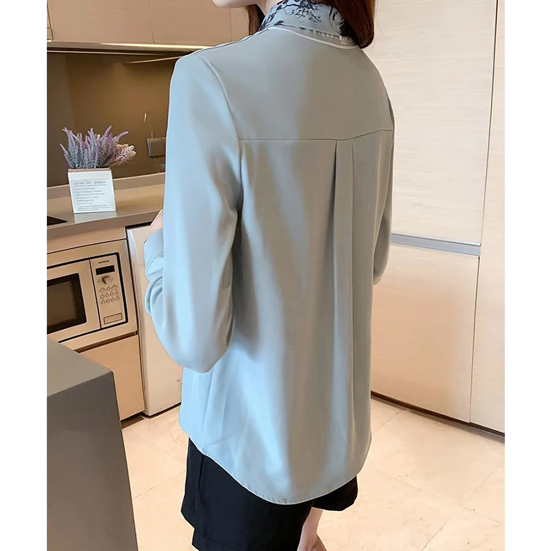 Spring Autumn Korean Fashion Scarf Collar Elegant Shirt Office Lady Long Sleeve Temperament Bottoming Blouse Women Cardigan Top