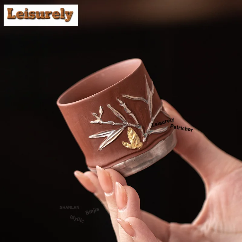 Relief Silver Drawing Zisha Teacup Creative Tea Bowl Beautiful Tea Cup Tea-tasting Smelling Cup Chazhan Master Cups Tea Services
