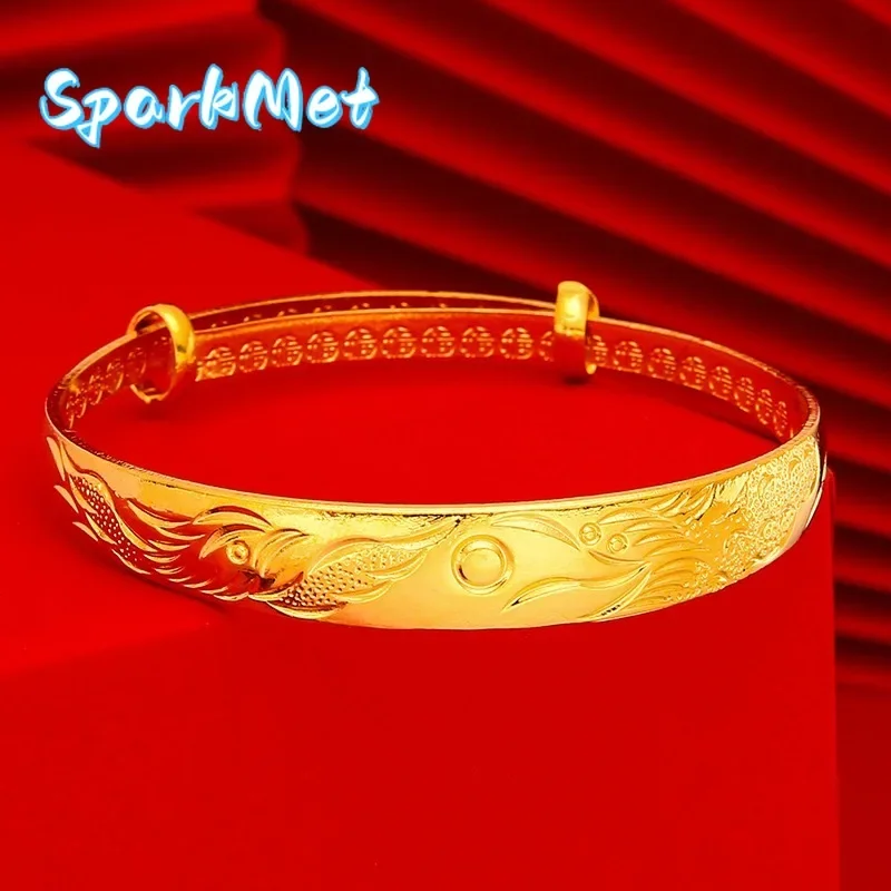 

Sparkmet 24K genuine gold bracelet 9999 pure gold high-end push-pull adjustable women's frosted gold bracelet gold jewelry
