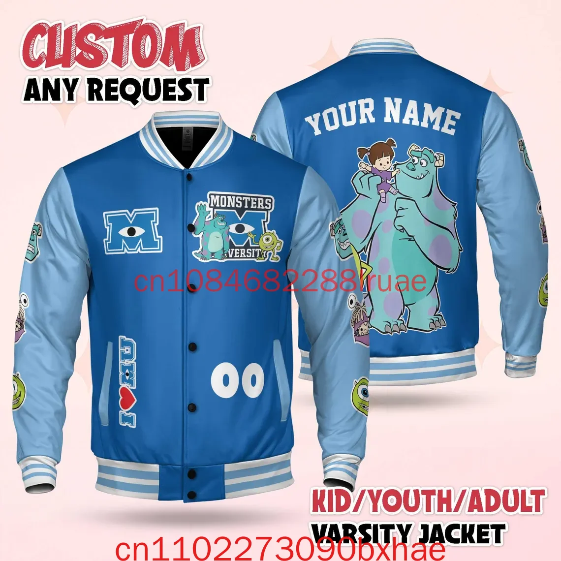 

2026 New Christmas Disney Mike Wazowski Monsters University Kids and Youth Baseball Jacket Aldult Unisex Varsity Baseball Jacket