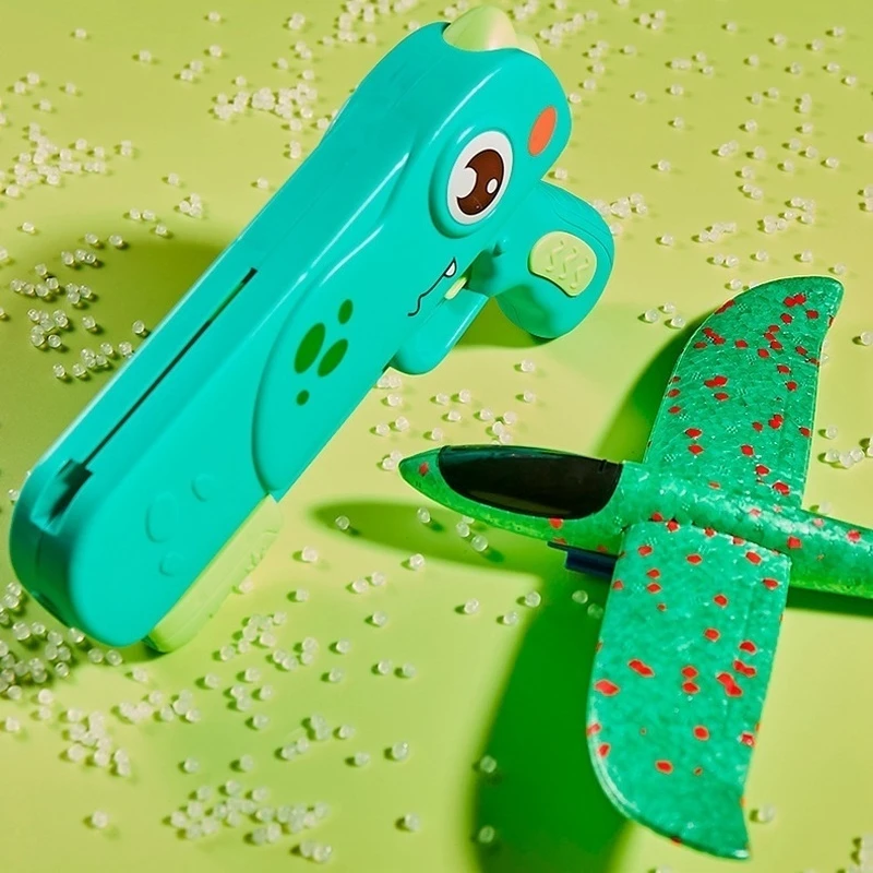 Dinosaur Plane Launcher Gun One Button Ejection Soft Foam Plane 3 In 1 Play Mode 20M Range Outdoor Duel Toy For Boys Girls Kids
