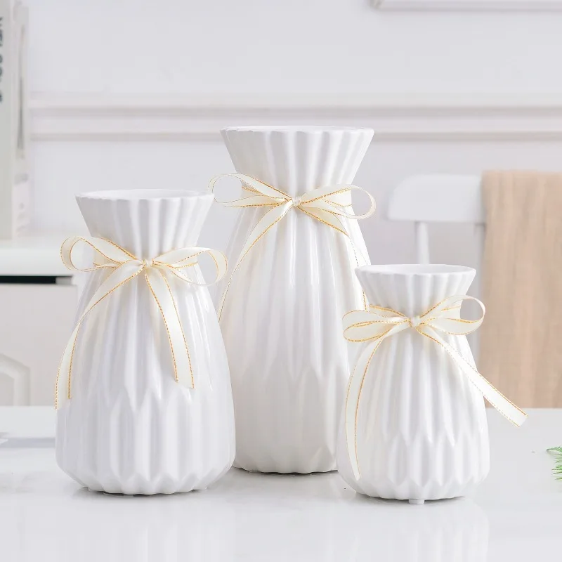 Creative Modern White Porcelain, Pink Origami Ceramic Vase, European Pleated Vase, Ceramic Waist Folded Vase Style