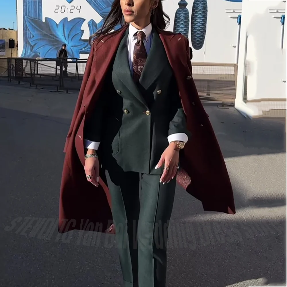Formal Solid Suits For Women Slim Fit High Quality Peaked Lapel Double Breasted Lady Office Business Outfit Three Pieces