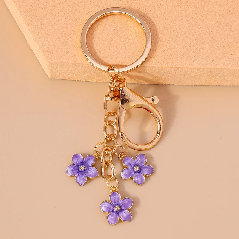 Fashion Colorful Flower Keychain for Women Men Car Key Handbag Purse Pendant Keyrings Accessories DIY Jewelry Gifts