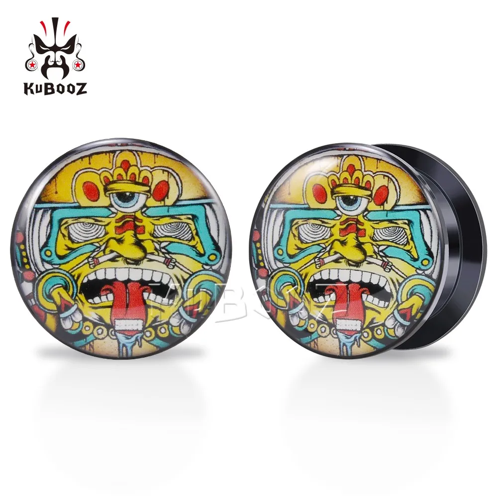 KUBOOZ Cartoon Acrylic Abstract Tiger Ear Piercing Plugs Tunnels Body Jewelry Earring Gauges Stretchers Expanders 6-30mm 2PCS