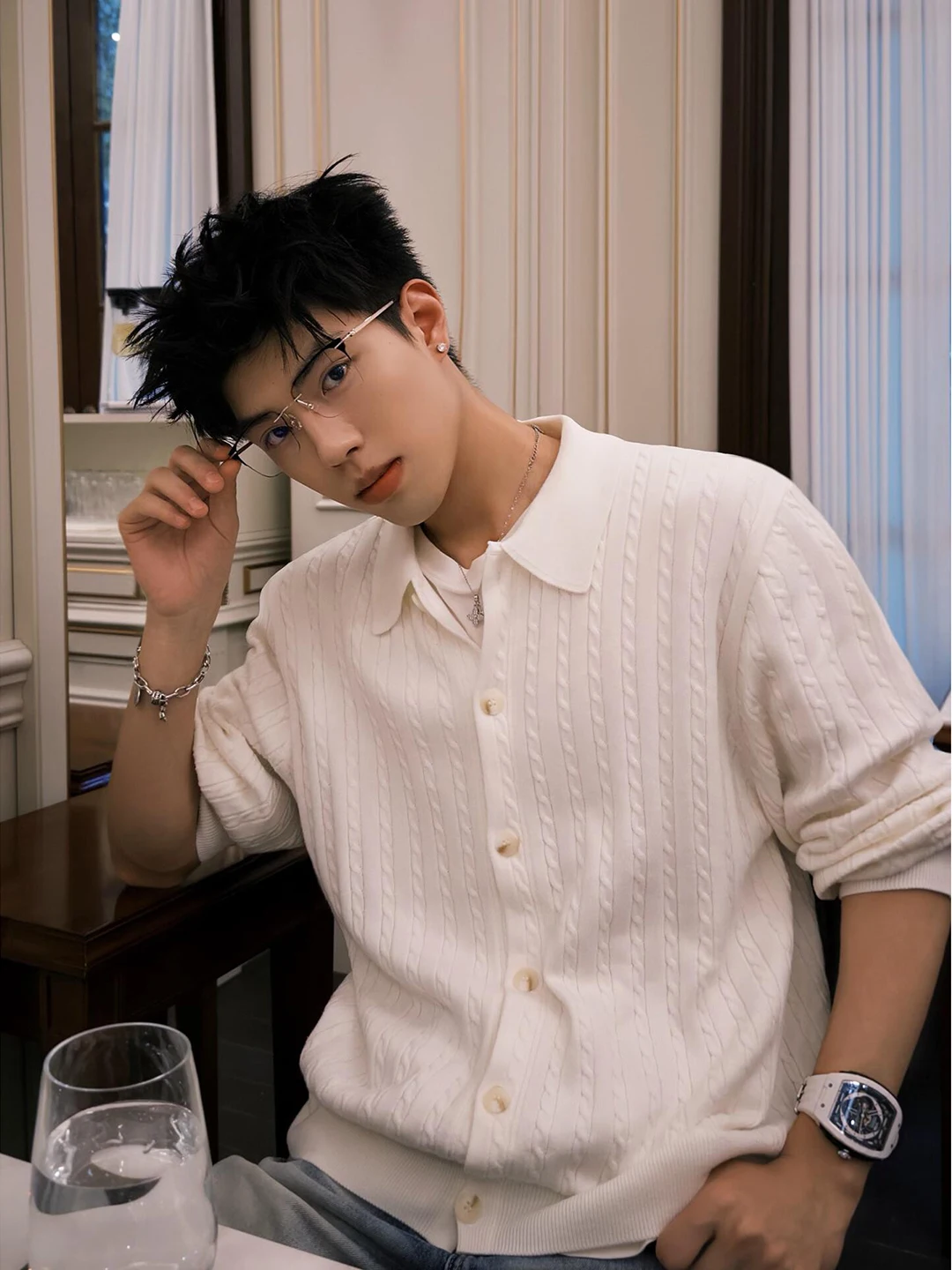 

Бежевый вязаный кардиган Arctic Fleece для мужчин, осенне-зимний, деловой стиль, свитер с воротником Хенли, мягкий и удобный, средней толщины