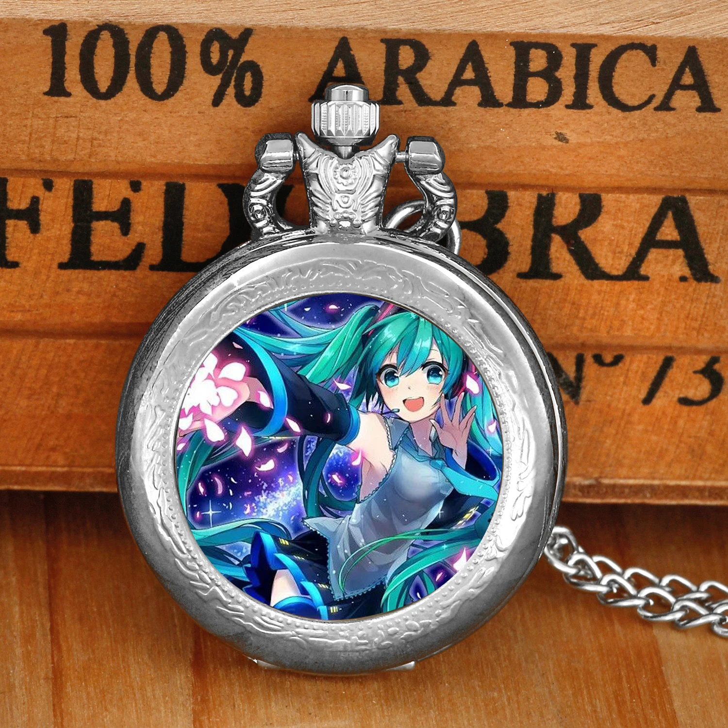 Japan Anime Glass Dome Quartz Pocket Watch Women Men Silver Necklace Unique Pendant Round Dial Clock Watch Gift Accessories