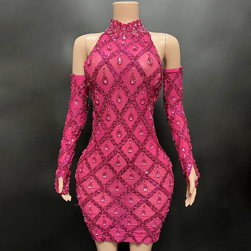 زي عيد الميلاد زي أداء الماس زي الماس اللامع فستان سهرة قفازات الماس الساخن Vestidos Para Mujer Fiesta Elegante