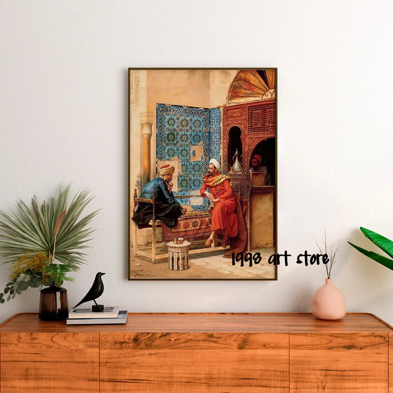 Vintage Osman Hamdi Bey Artworks Arabs Life Landscape Turkish  Art Poster Canvas Painting Wall Print Picture for Room Home Decor