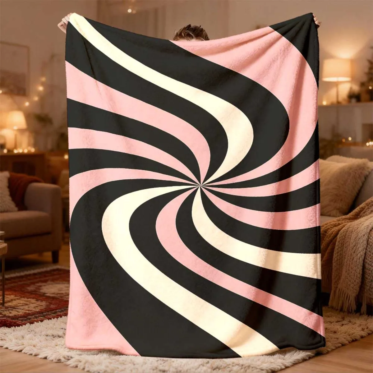 Chunky Knit Throw Blanket Abstract Swirl Spiral Pattern Throw for Sofa Couch Bed Home Decor Winter Gift