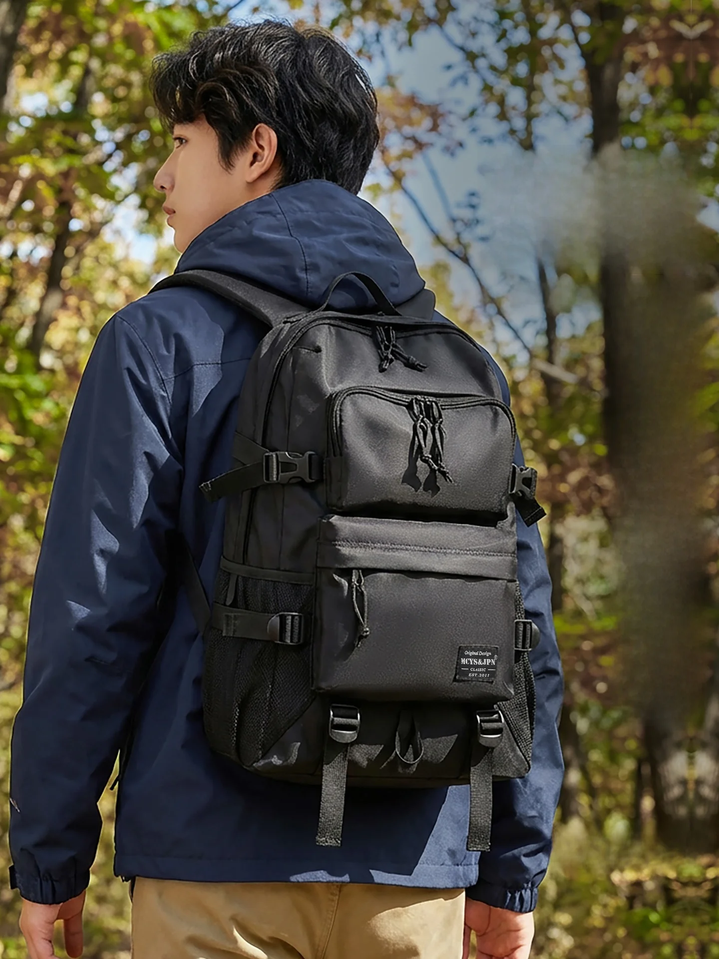 大容量メンズバックパック-軽量アウトドアハイキング防水耐久性のある登山用コンピューターバッグ-多機能コンパートメント付き