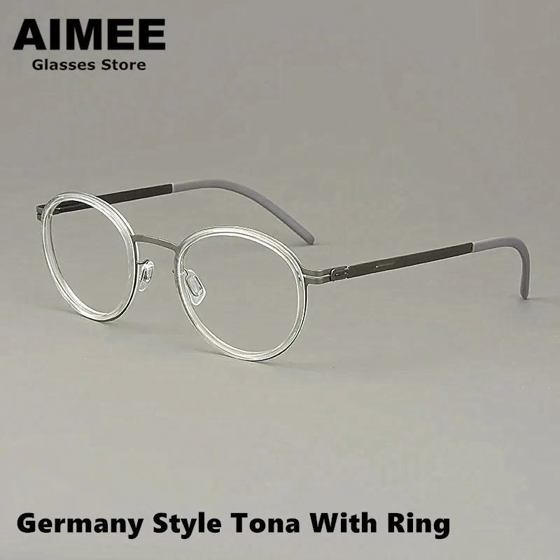 

Germany Brand Titanium Ultra-light Screwless Glasses Frame Men's Round With Ring Eyeglasses Tona Women High Quality Spectacles