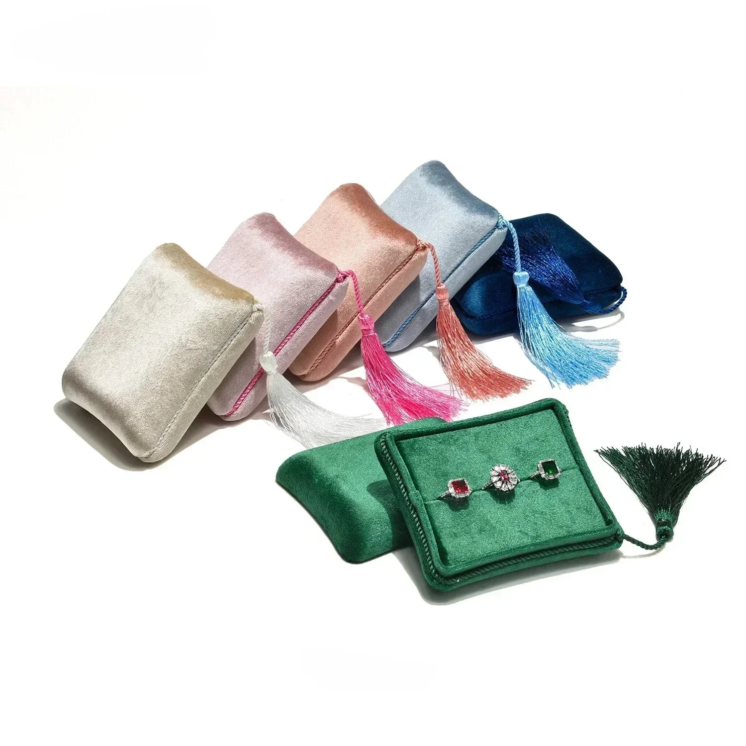 Velvet Tassel Jewelry Box Portable Ring Earrings Display Stand Storage Box Room Desk Decoration Interior Accessories Gift