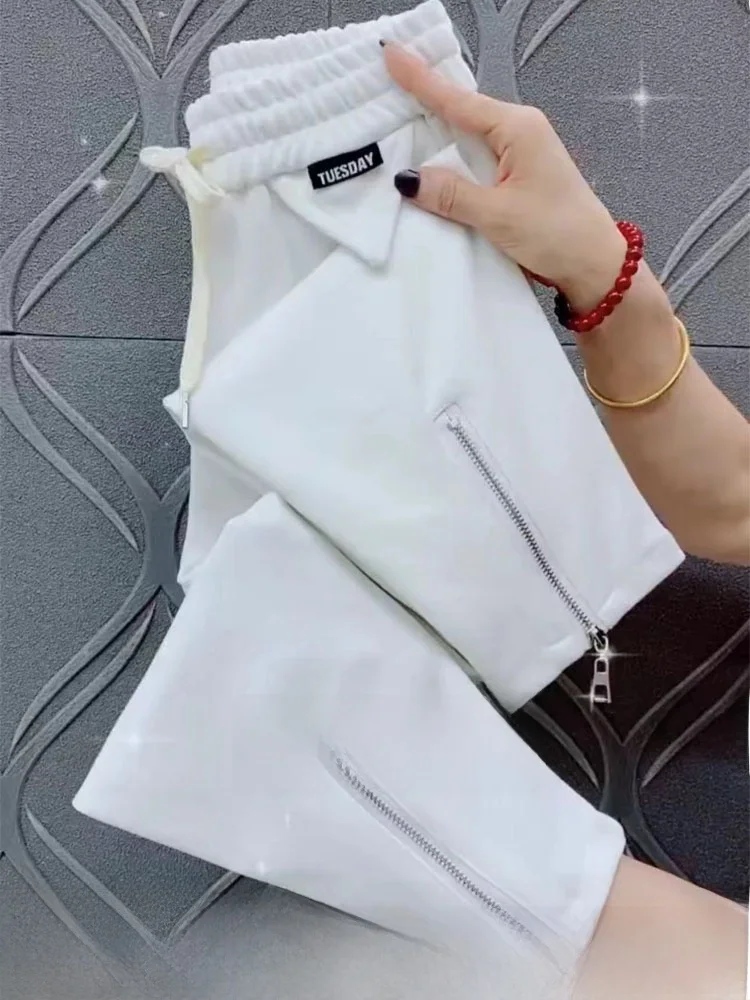 

Белые рабочие брюки для женщин, модель Harlan, с высокой талией, прямые, с декоративными карманами, для повседневной носки, в корейском стиле