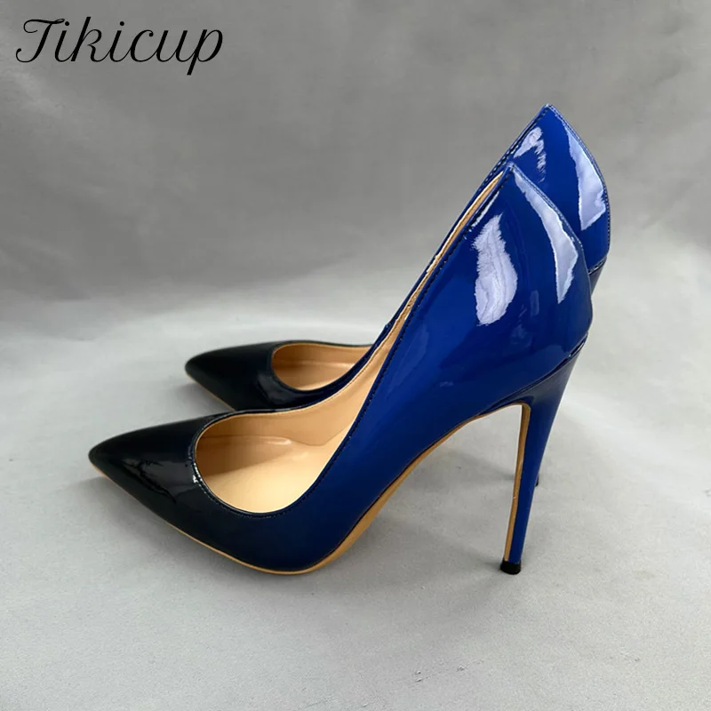 2025 New Arrival Women Shallow Pumps Sexy 12cm Blue with Black Ladies Super High Heels Pointed Toe Dress OL Party Working Shoes