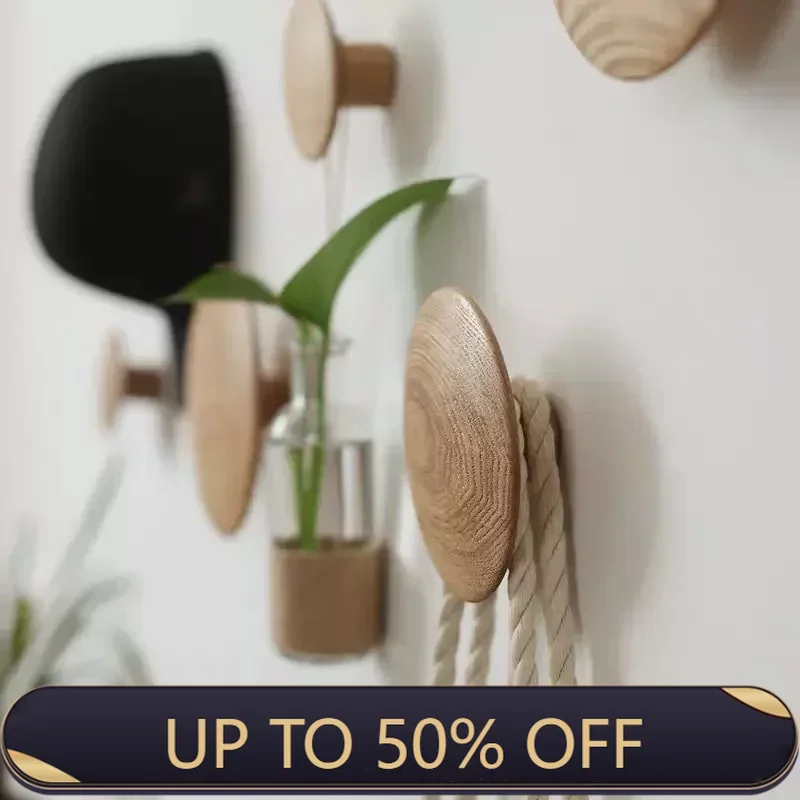 Solid Wood Creative Mushroom Hanging Clothes Hook Creative Foyer Living Room Wall Hanging Circular Clothes Hook Hat Rack Hangers