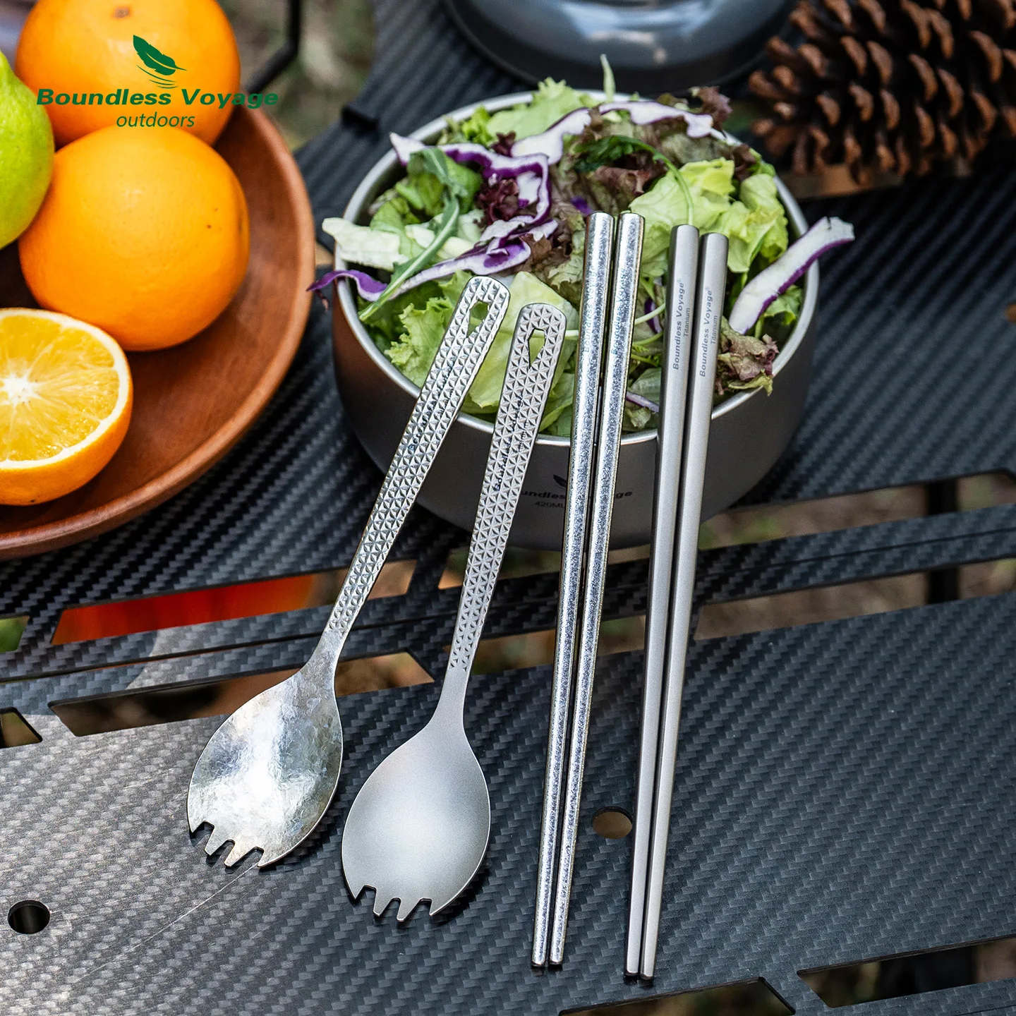 

Pure Titanium Fork Spoon+Square Chopstick Tableware Set,Hammer Patterned Square Handle Craft, Outdoor Camping Home Antibacterial