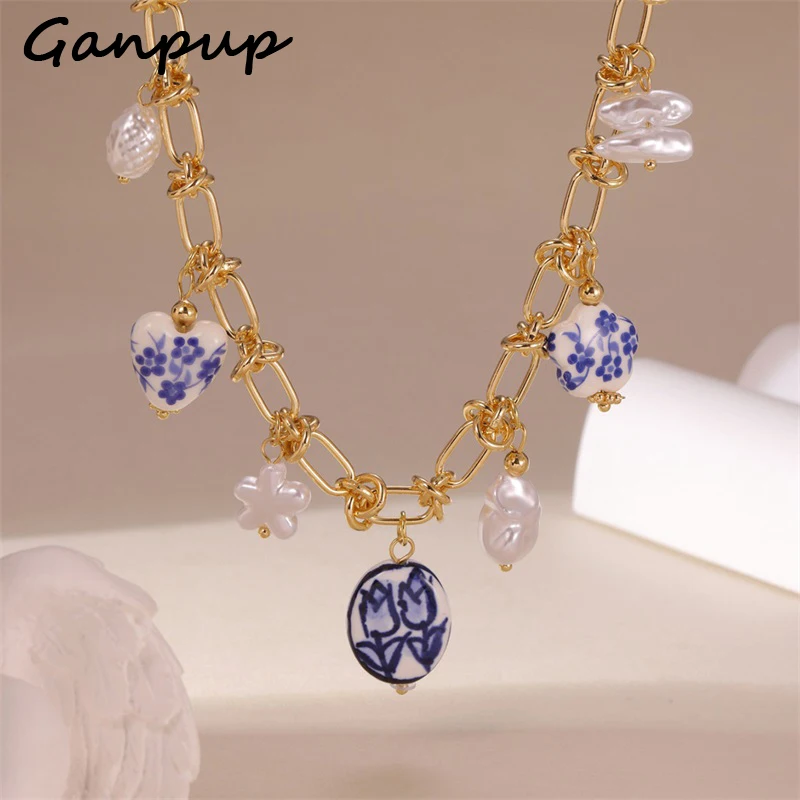 

GANPUP Fashion Ceramic Flowers Pendant Necklace For Women New Daily Wear Exquisite Handmade Collar Neck Chain Jewelry Lady Gift