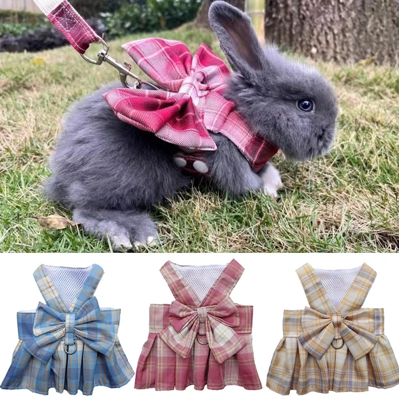 Cute Bunny Rabbit Harness Dress for Small Animals Walking Puppy Dog Cat Harnesses and Leash Sets Chihuahua mascotas Accessories