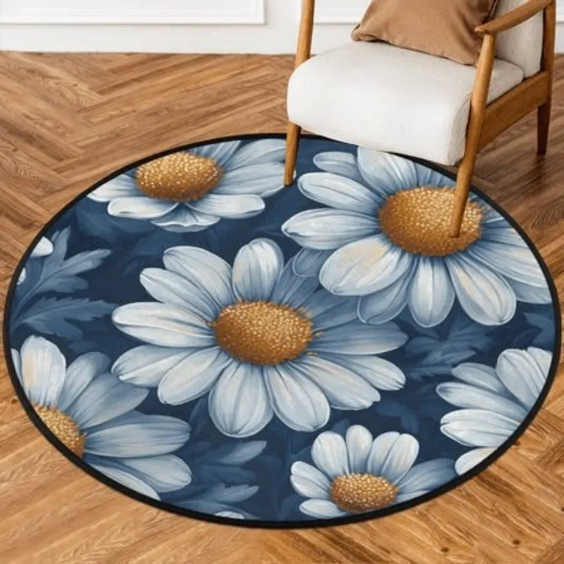 Round Rug Fresh Yellow Lemon Area Rugs Living Room Fruit Blossom Pattern Carpet Kitchen Dining Floor Mat Computer Chair Mats