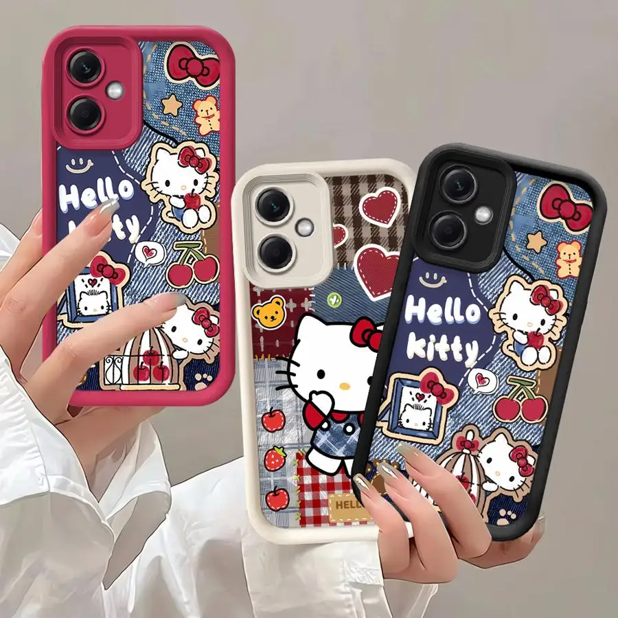 Sanrio H-Hellokittys Cowboy Back Phone Case for Xiaomi Redmi Note 13 Pro 9 10 11 12 Pro 11S 12S 9s Note 11 Pro Liquid Soft Cover