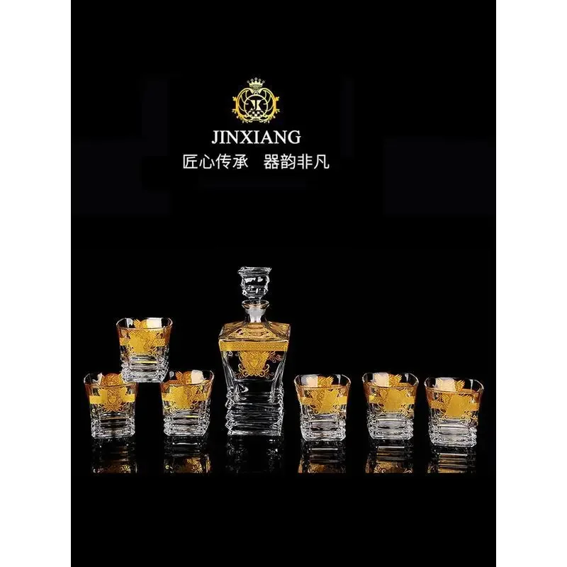 European Crystal Glass Wine Glass Gold Whiskey Shot Glass Wine Bottle Wine Pot Set Home Decoration