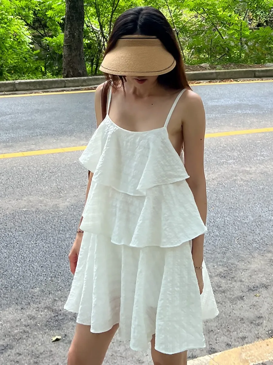 Novedad de verano, vestido de tirantes con capas de pastel para mujer, conjunto de plones cortos informs, conjunto de ...