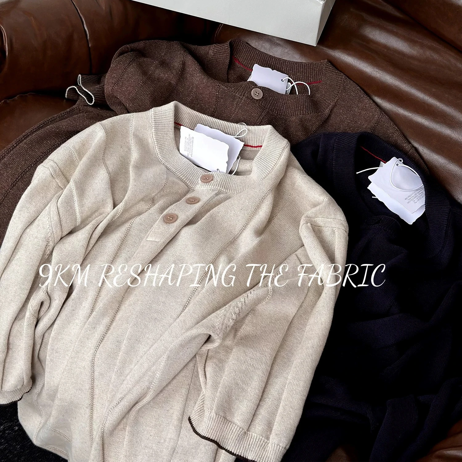 BC Old Qianfeng Linen Henry Neck Knitted Short Sleeve Striped Jacquard Knitted T-Shirt