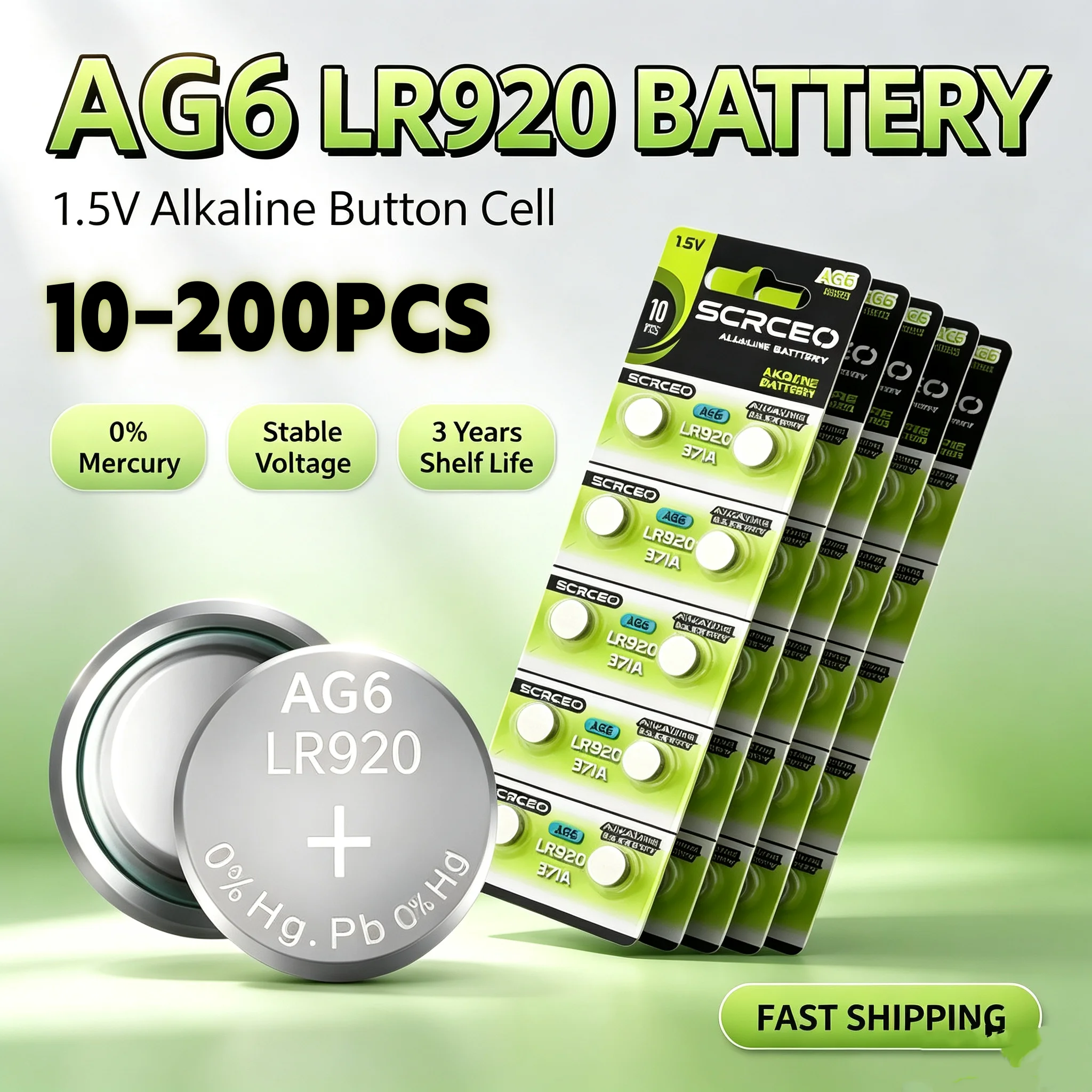 10-200 шт. LR920 AG6 171 371 370 LR69 LR921 G6A SR920 кнопочные батарейки для часов, игрушек, пультов ДУ, SR920SW, щелочные батарейки-таблетки