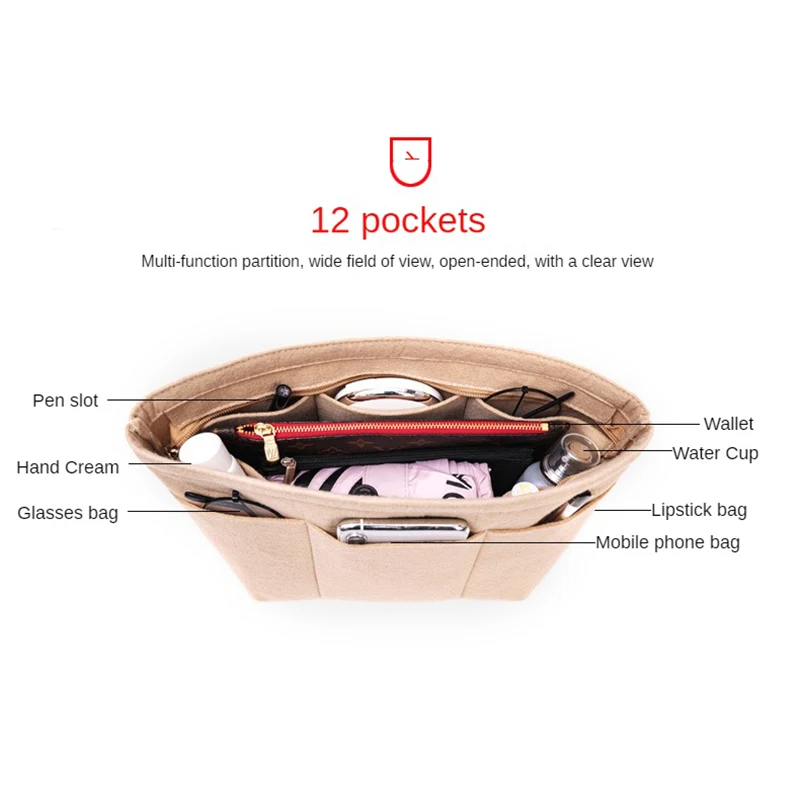 Portable Purse Felt Organizer Insert Bag Makeup Handbag Inner Travel Liner Pouch Comestic Base Tote Shaper For Neverfull Pm Mm