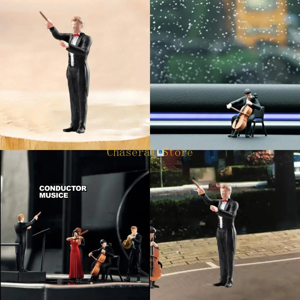 E7CE Miniature Resin Violin Players Set 1/64 Scale with Detailed Features for Creative Scene Setting and Decors