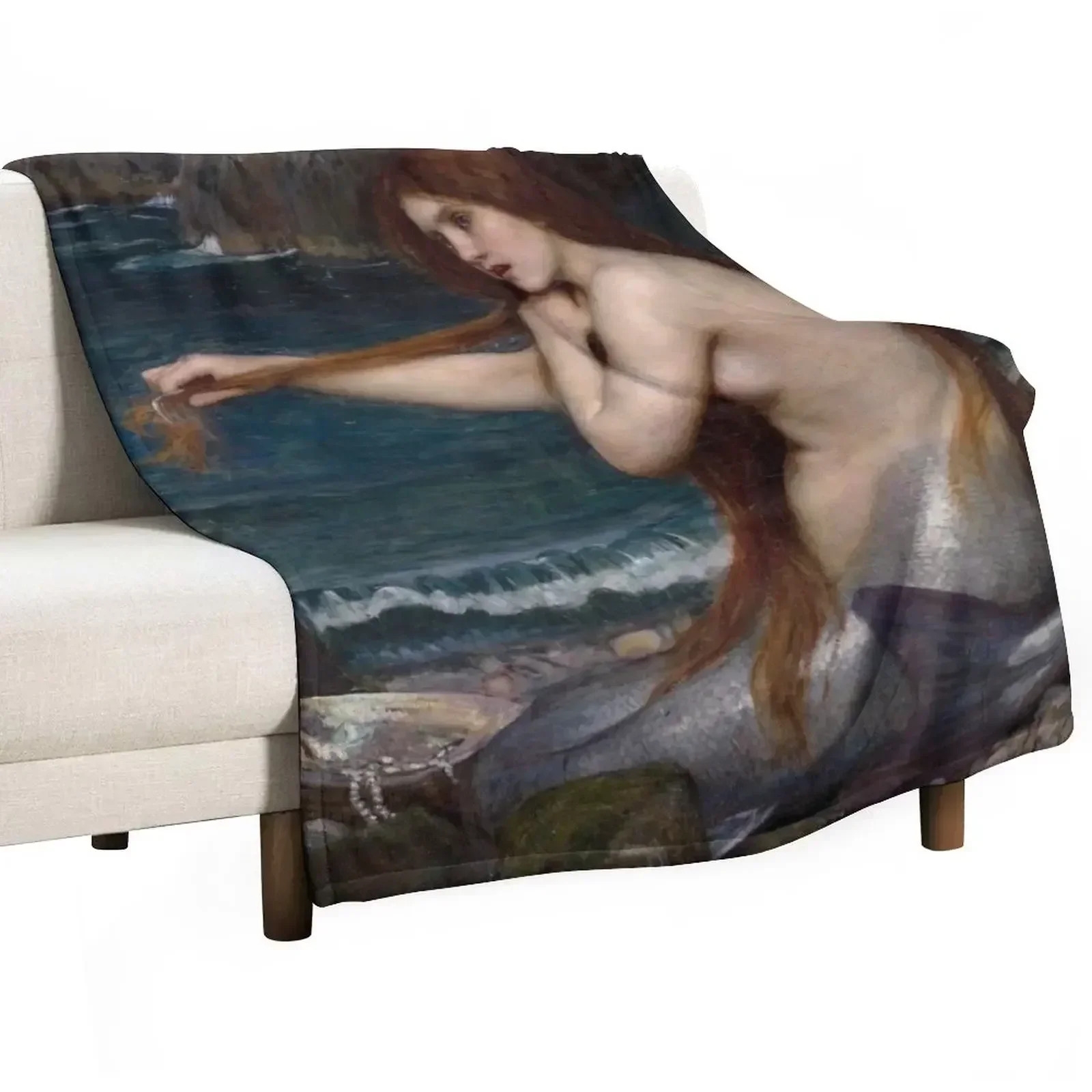 The Mermaid - John William Waterhouse Throw Blanket Furrys Hairys Softest Bed linens Thermal Blankets