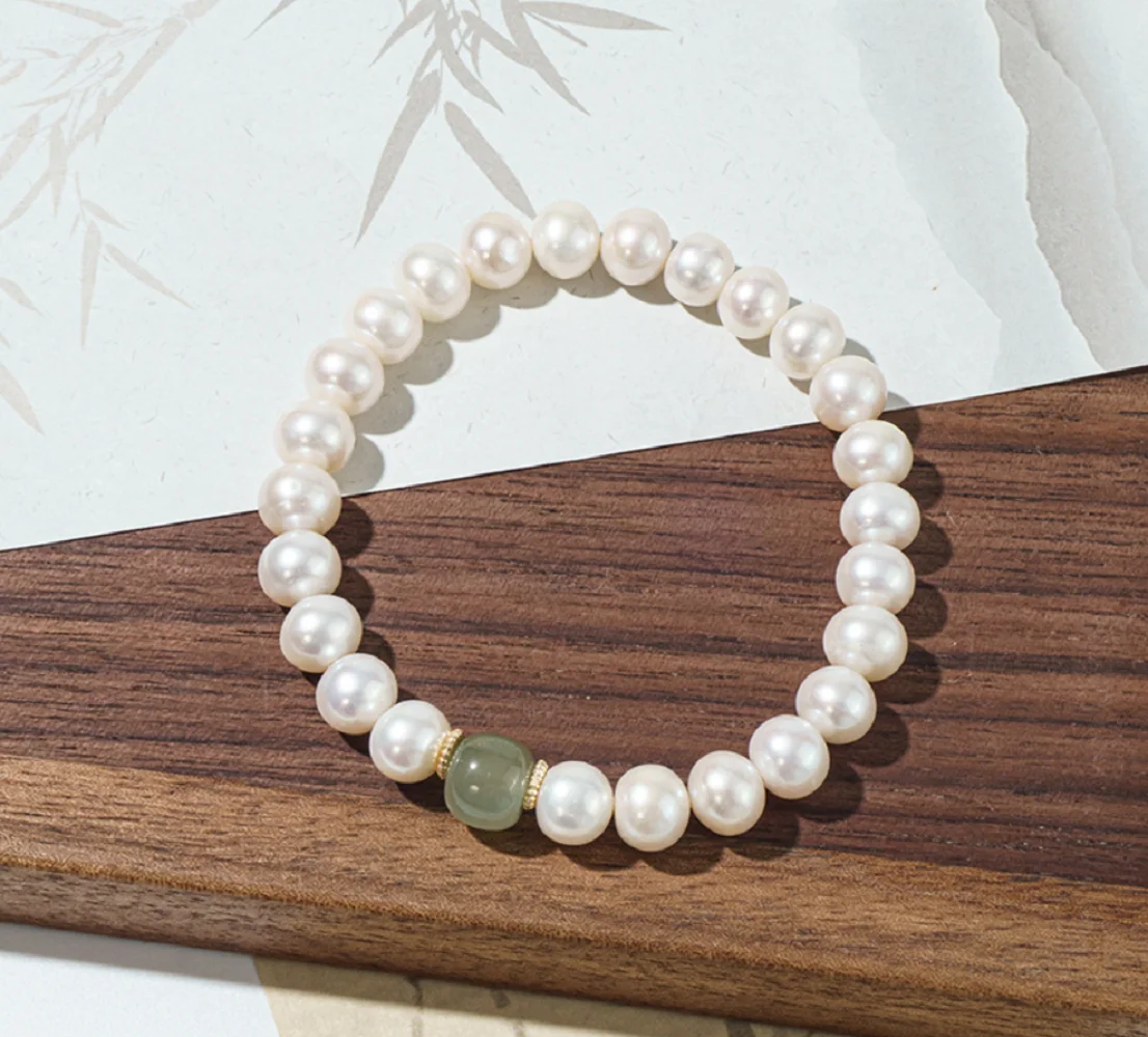 

Браслет из натурального жемчуга AAAA8-9 мм, круглое эластичное ожерелье с закрытым жемчугом Южного моря, 8 дюймов