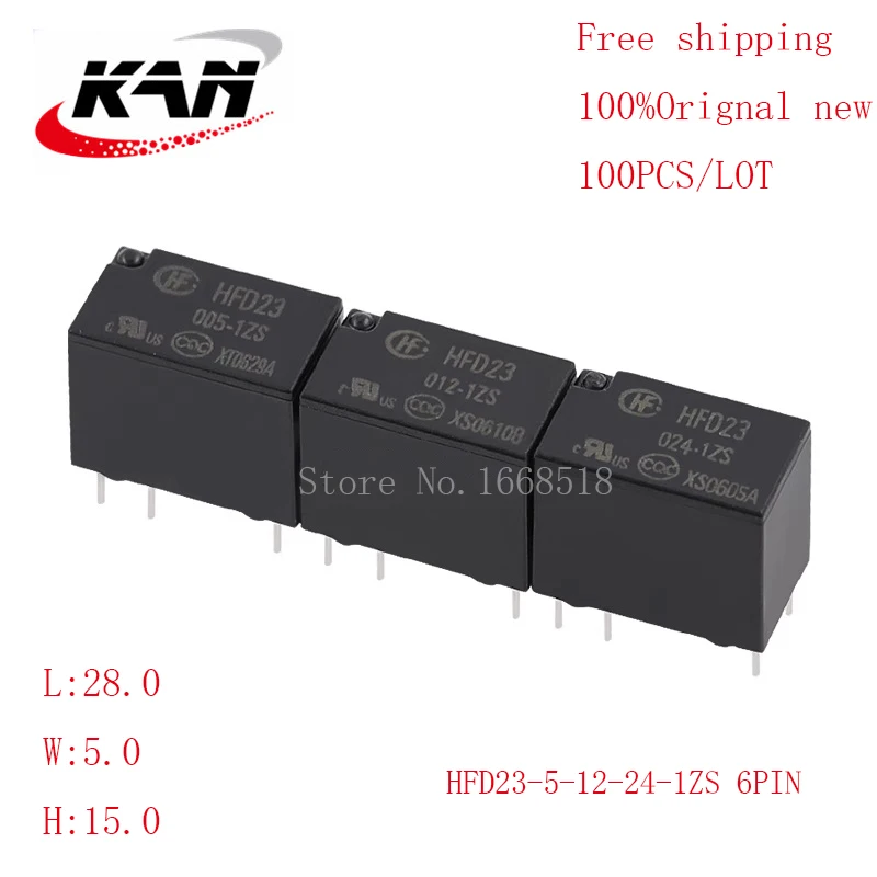 

Free shipping 100pcs relay HFD23-005-1ZS HFD23-012-1ZS HFD23-024-1ZS 5VDC 12VDC 24VDC 1A 125VAC 6PIN Original New