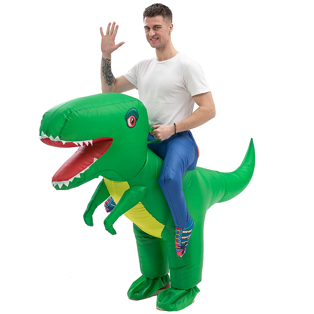 Riding Dinosaur Costume Funny Dress Jumpsuit Cosplay Costumes for Women Men Halloween Dino Inflatable Costume Kids Adult Party