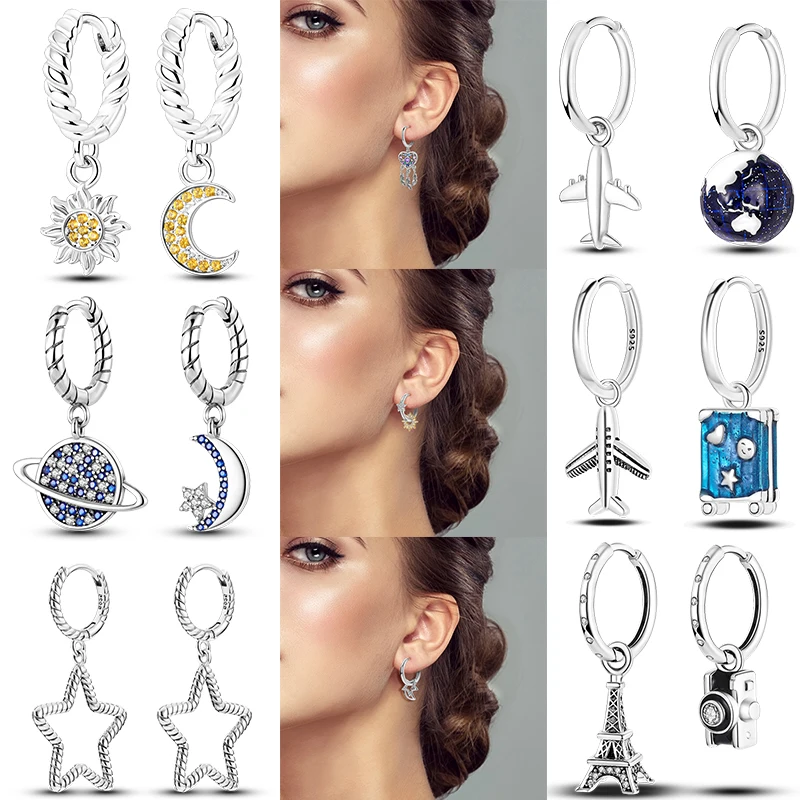 Brincos de estrela e lua 925 prata esterlina cz zircão moda brincos de argola para mulheres jóias de casamento brincos de aniversário