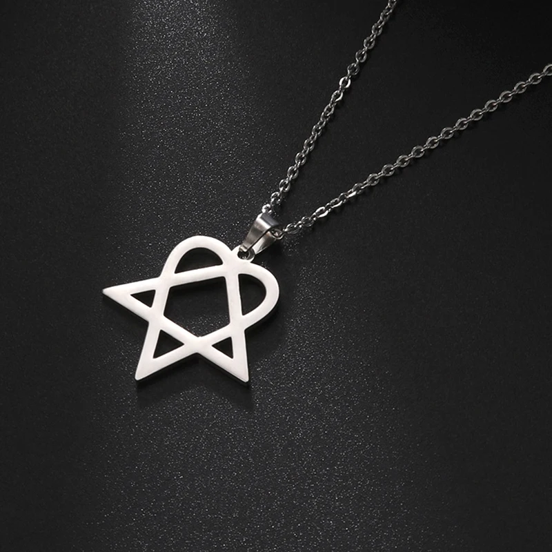 Classic simple Heartagram Star Heart Stainless Steel Pendant Necklace jewelry