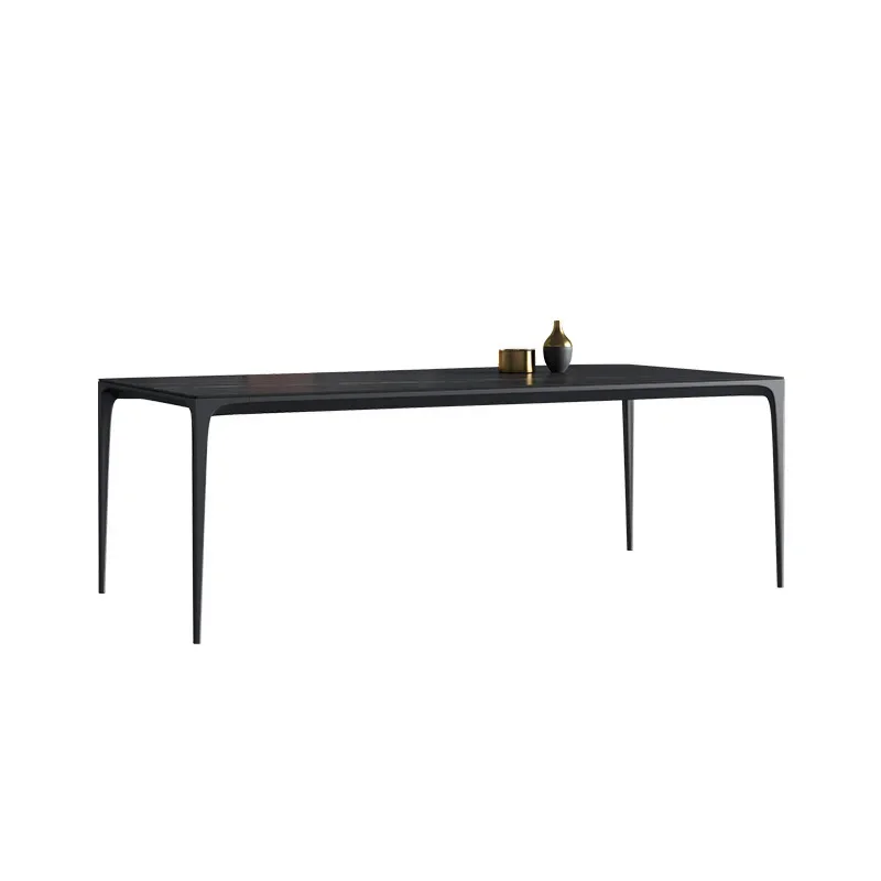

Minimalist aluminum alloy rock slab, dining table and chair combination Nordic modern simplicity, rectangular 6 people