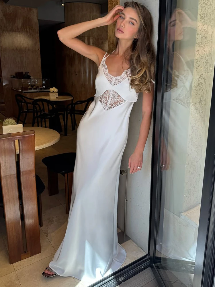 Tuularose أزياء من الدانتل فستان المرأة مثير بلا أكمام الجوف خارج عارية الذراعين عالية الخصر المرقعة فستان سهرة فاخر أنيق #3