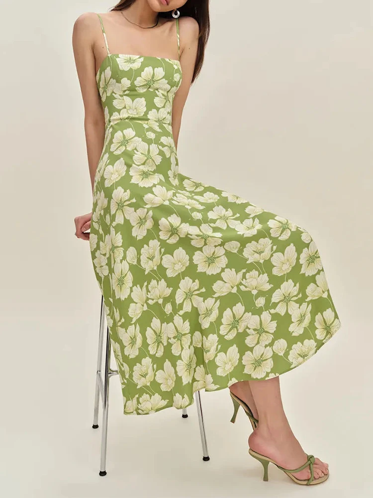 

Элегантное женское платье без спинки с цветочным принтом, без рукавов, с завязками на шее, для офиса и вечеринок, летнее, новое, с завышенной талией, плиссированное, с широким подолом