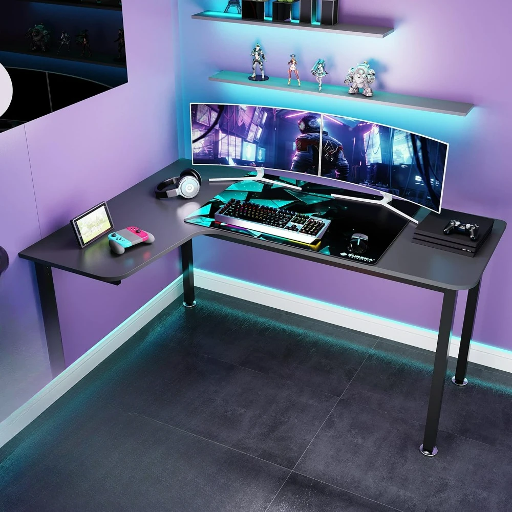 

60 Inch L Shaped Gaming Desk, Corner Computer Desk, Home Office Study Writing Desk, Gaming Workstation with Large Mouse Pad