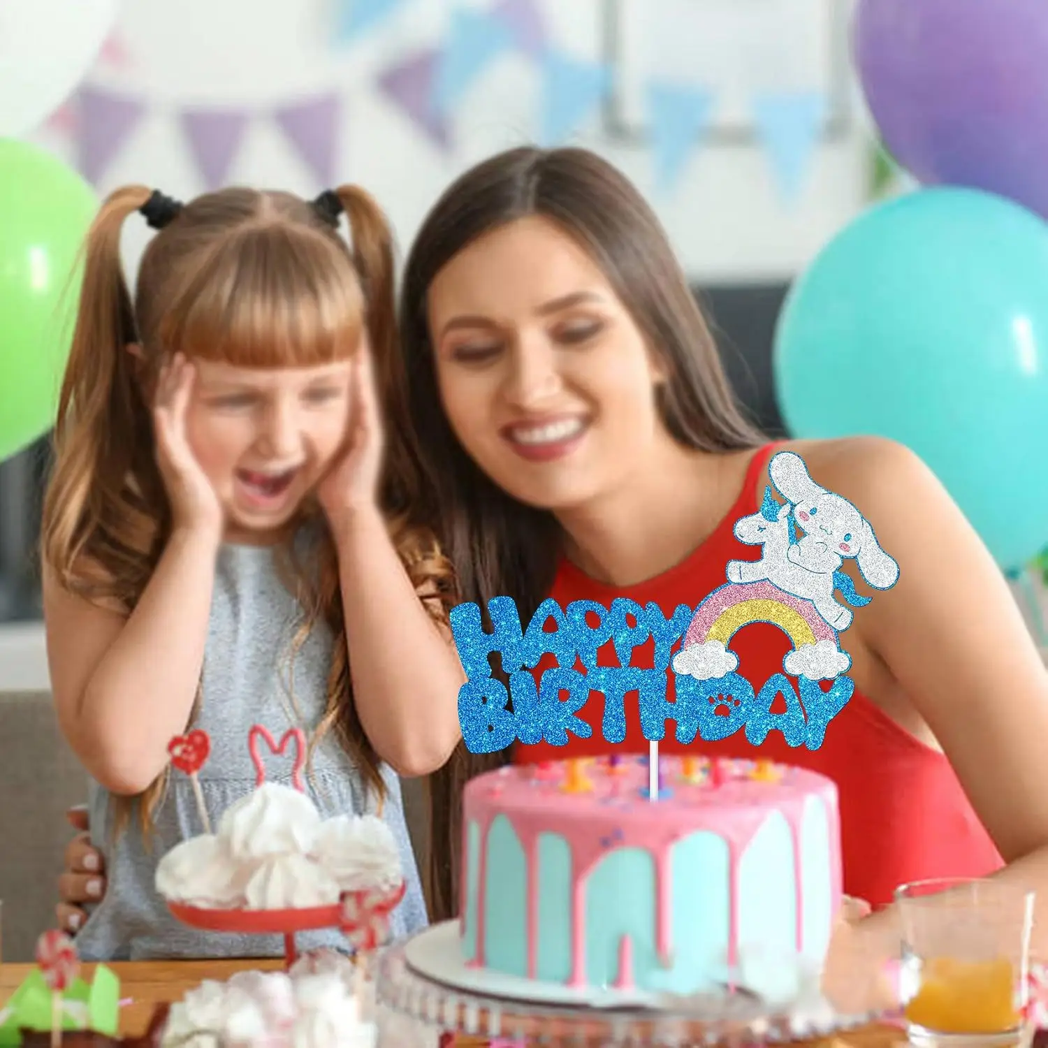 قطعة علوية لكعكة عيد الميلاد السعيدة من سينامورول، موضوع كرتوني لامع لحفلات أعياد الميلاد، مستلزمات تزيين الكب كيك للأطفال والبنات والأولاد #6