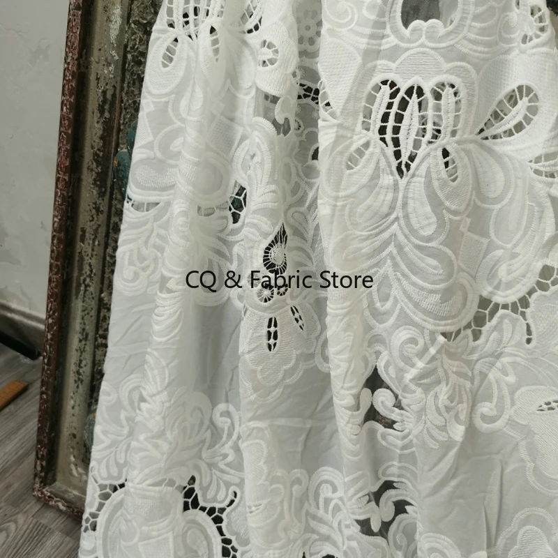 Off White Cotton Lace Fabric For Women, Making Skirt Clothing, Wedding Dress Fabric, DIY Women's Embroidery, Hollow Cloth