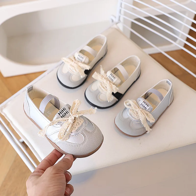

Lolita Sweet Little Girls Dress Shoes 2026 New Lace Bowknot Fashion Children Leather Shoes Wedding Party Kids Causal Flat Shoes